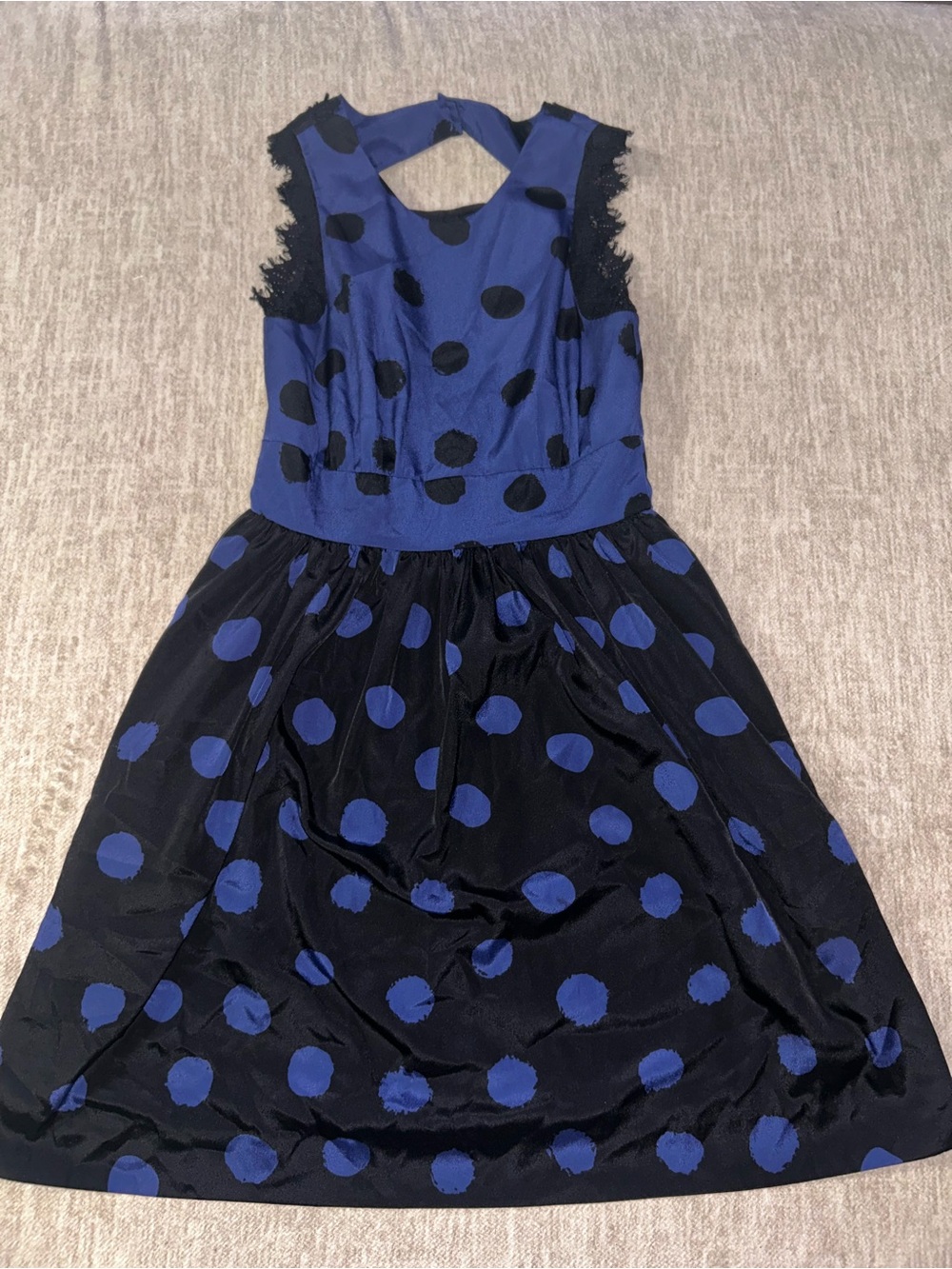 Corey Lynn Calter Blue and Black Polka Dot Sleeveless Party Dress